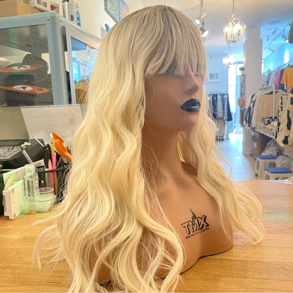 Human hair platinum blonde with dark root wig main image 8